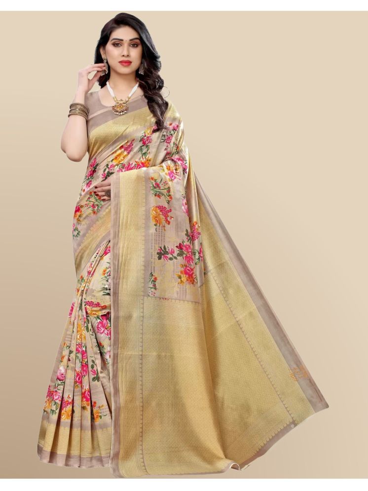     			Samai Cotton Silk Printed Saree With Blouse Piece - Beige ( Pack of 1 )