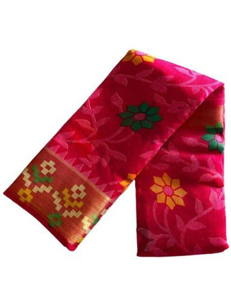     			Samai Cotton Silk Printed Saree With Blouse Piece - Pink ( Pack of 1 )