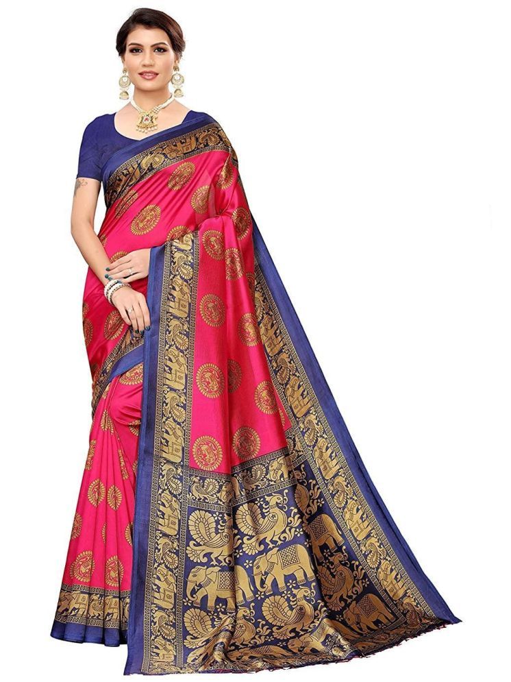     			Samai Cotton Silk Printed Saree With Blouse Piece - Rani ( Pack of 1 )