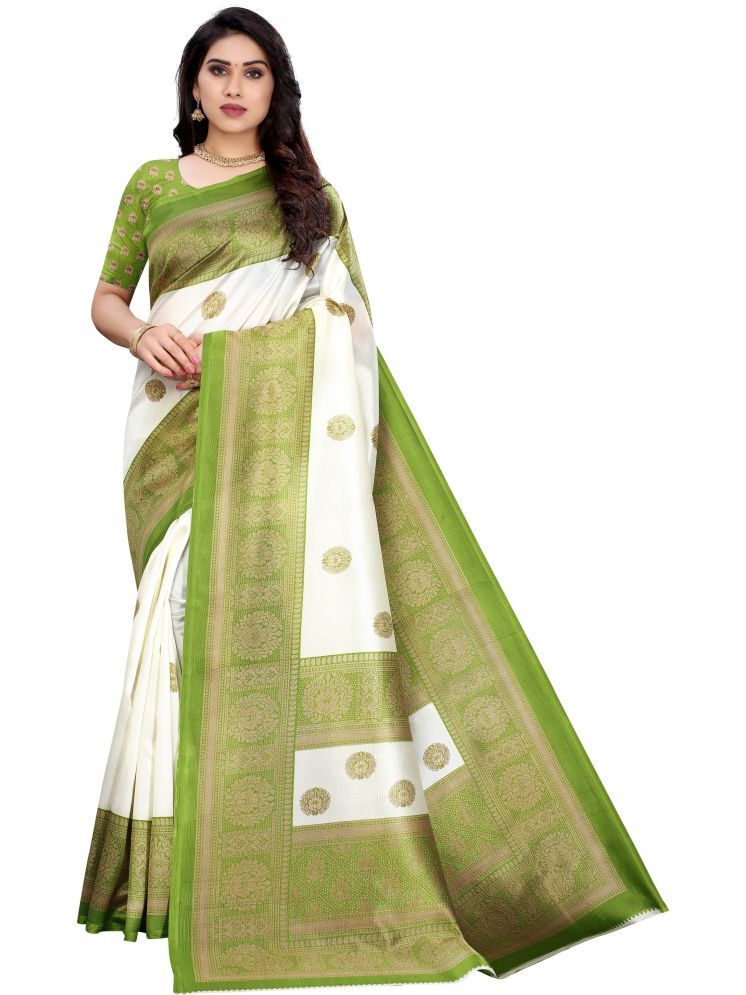     			Samai Cotton Silk Printed Saree With Blouse Piece - Green ( Pack of 1 )