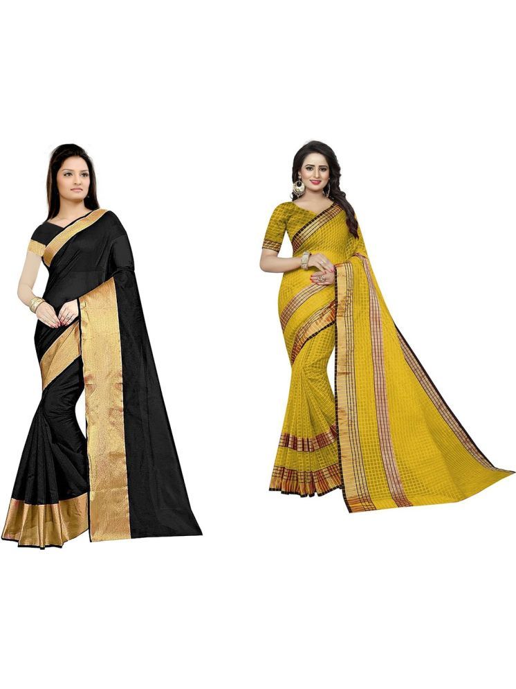     			Samai Cotton Silk Solid Saree With Blouse Piece - Multicolor1 ( Pack of 2 )