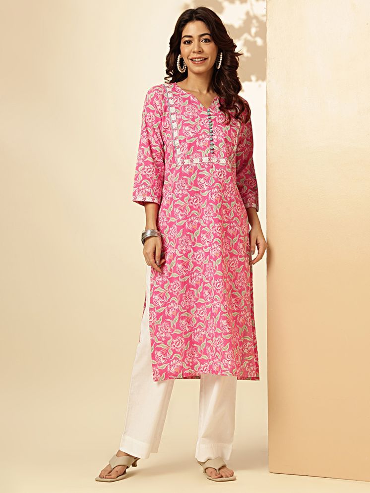     			Vbuyz Cotton Printed Straight Women's Kurti - Pink ( Pack of 1 )