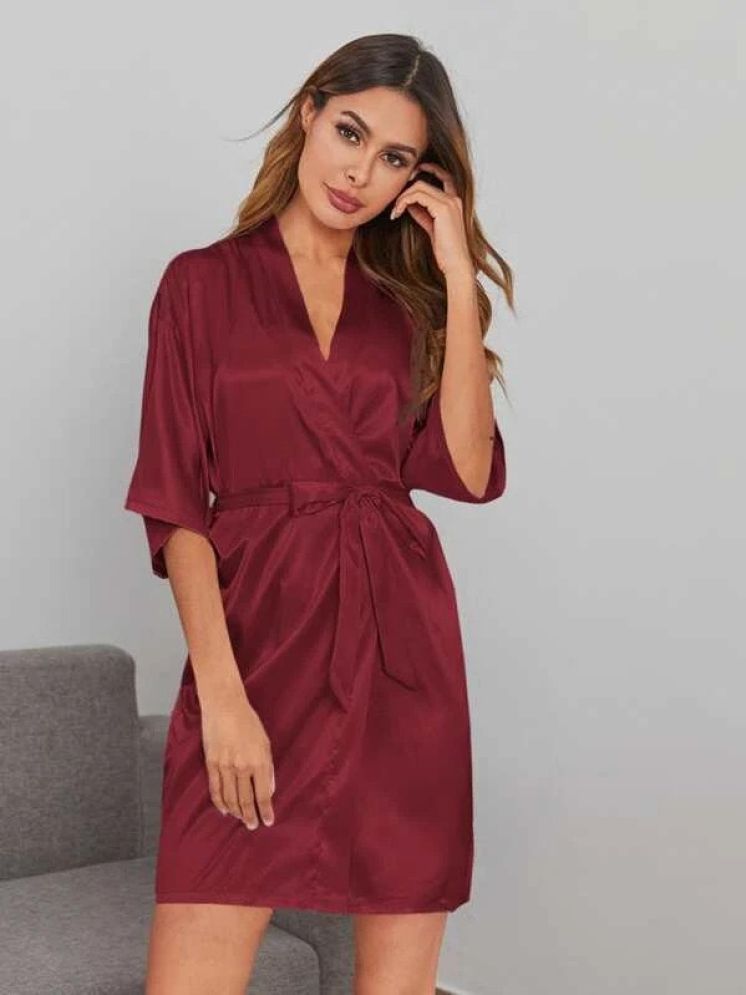     			YUZU Maroon Satin Women's Nightwear Robes ( Pack of 1 )