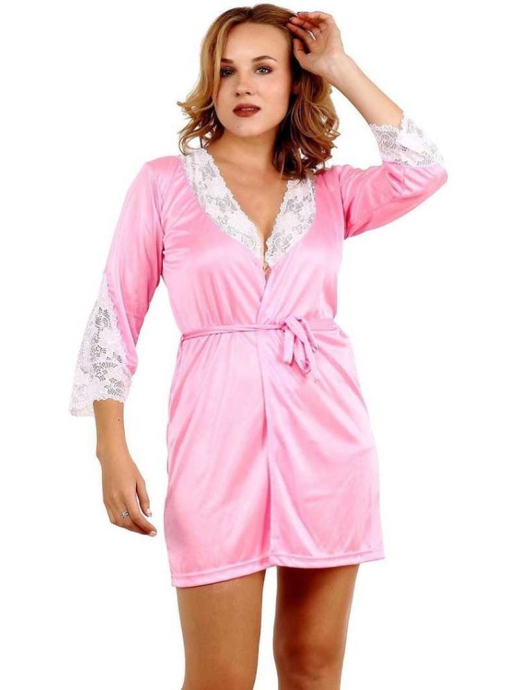     			YUZU Pink Satin Women's Nightwear Robes ( Pack of 1 )