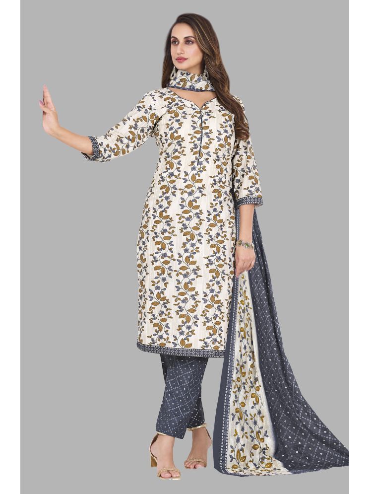     			shree jeenmata collection Cotton Printed Kurti With Pants Women's Stitched Salwar Suit - White ( Pack of 1 )