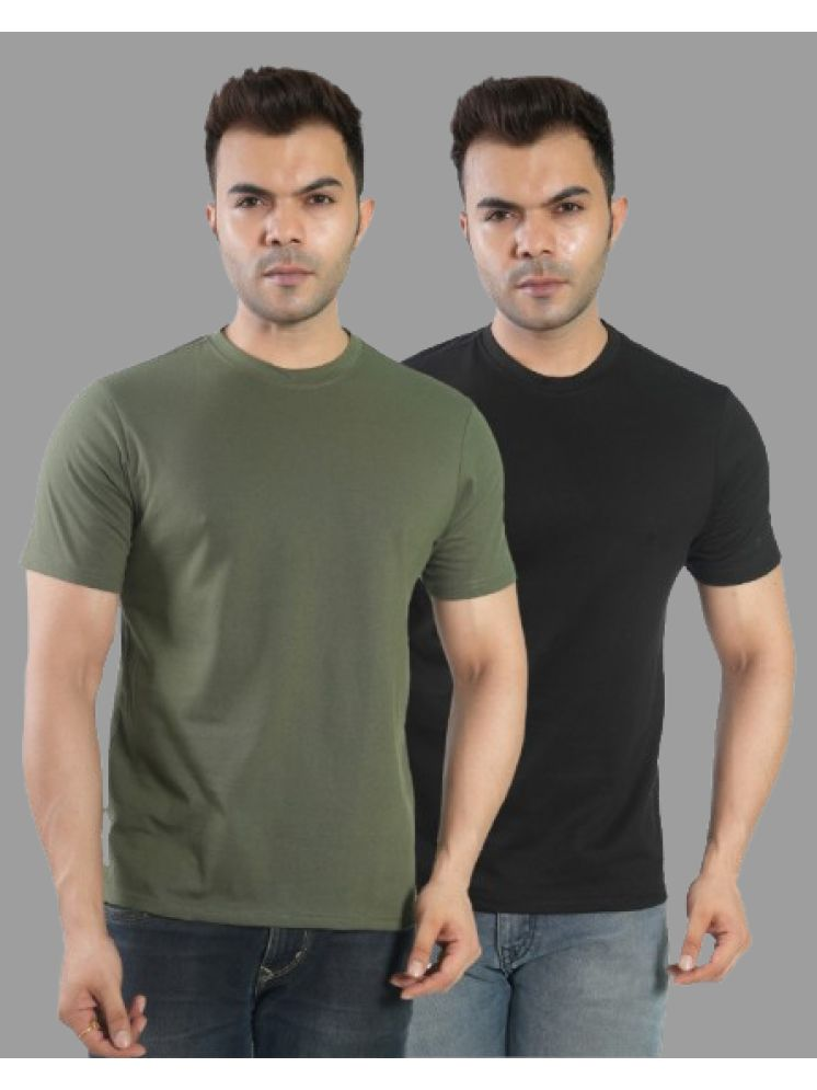     			CALTUS FASHION Cotton Blend Regular Fit Solid Half Sleeves Men's Round T-Shirt - Multicolor1 ( Pack of 2 )