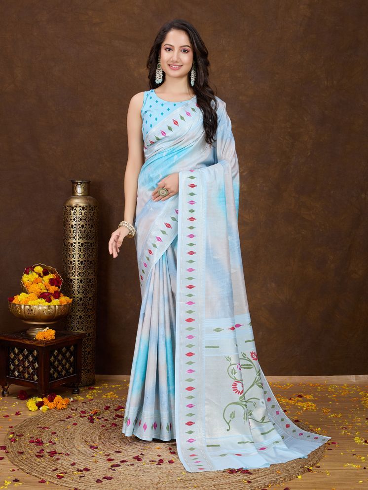     			Rekha Maniyar Silk Printed Saree With Blouse Piece - Teal ( Pack of 1 )