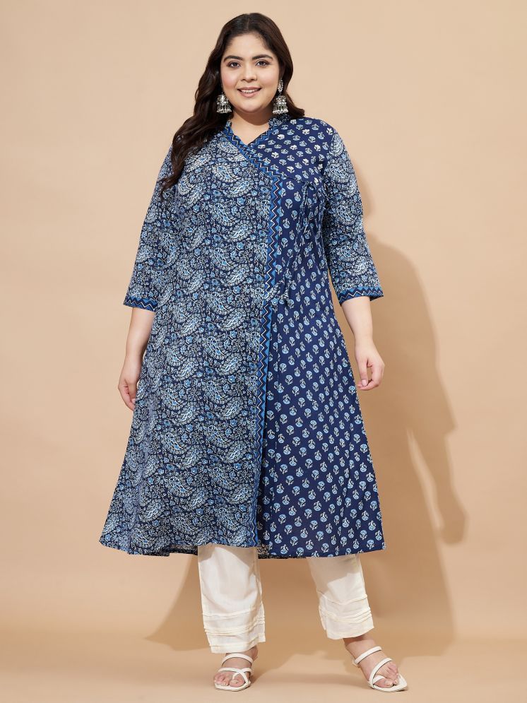     			Vbuyz Cotton Blend Printed Straight Women's Kurti - Blue ( Pack of 1 )