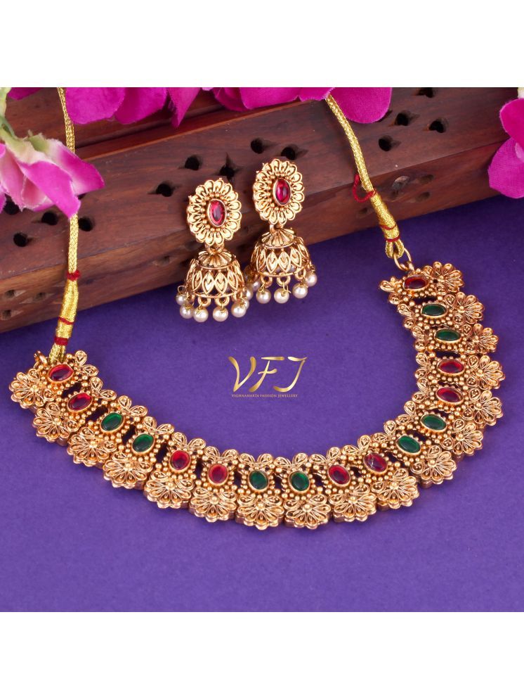     			Vighnaharta Golden Brass Necklace Set ( Pack of 2 )