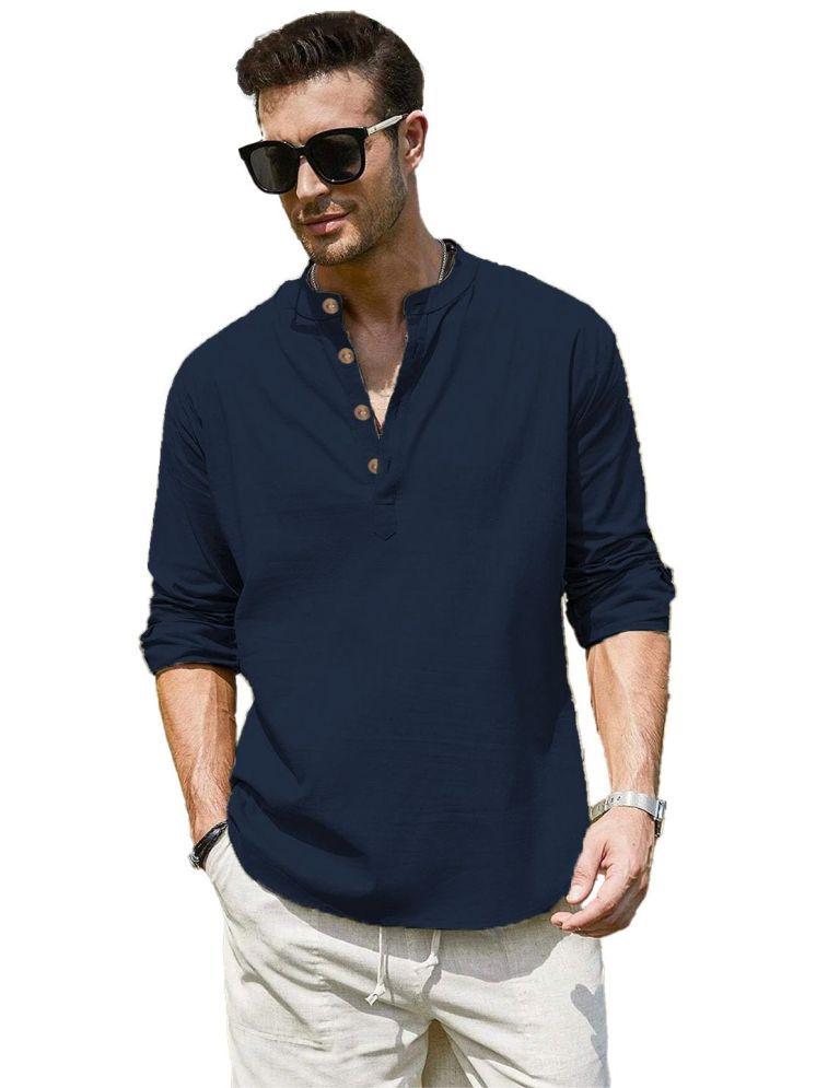     			ViraVesh Navy Cotton Men's Shirt Style Kurta ( Pack of 1 )