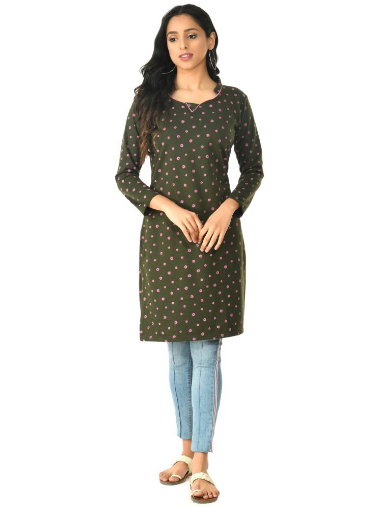     			IndiWeaves Woollen Printed Straight Women's Kurti - Green ( Pack of 1 )