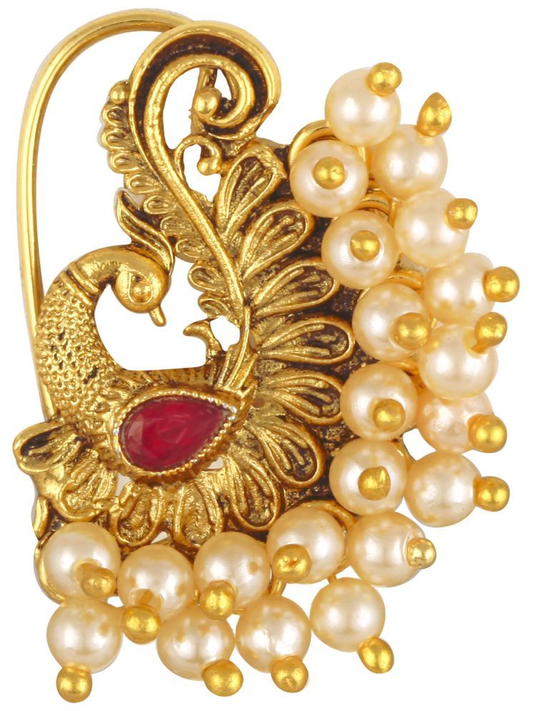     			Vighnaharta Gold Plated Green Pearls (Moti ) mayur Peacock Alloy Maharashtrian Cultural Nath Nathiya./ Nose Pin for women[VFJ1284NTH-PRESS-RED]